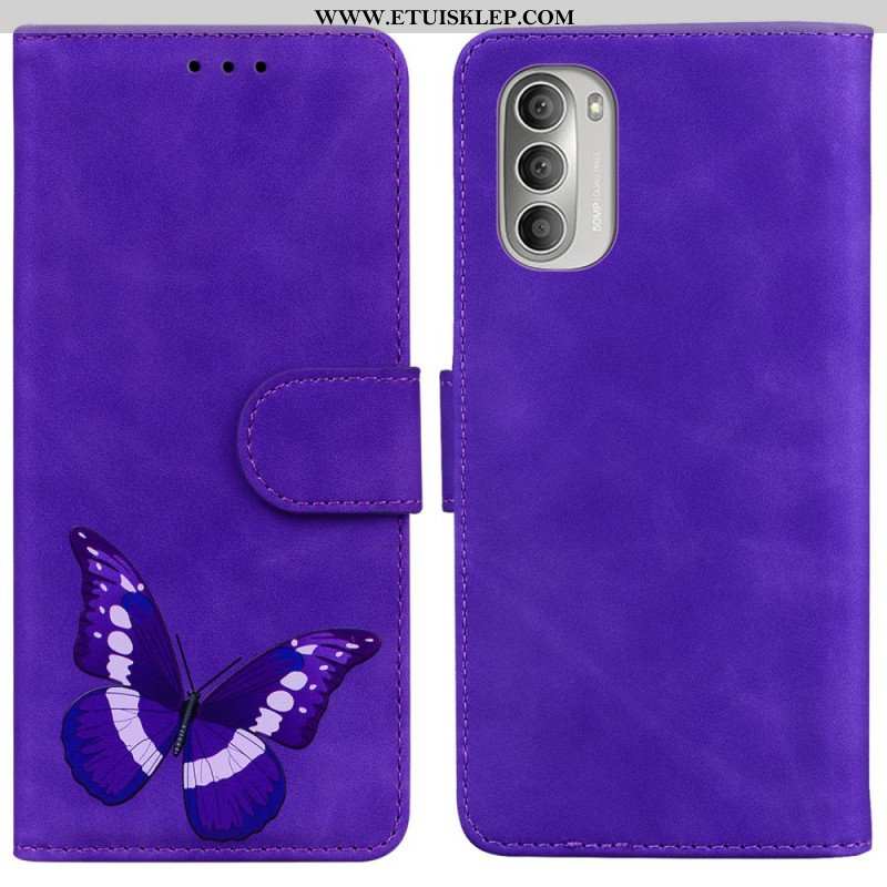 Etui Folio do Moto G51 5G Motyl Dotykający Skóry